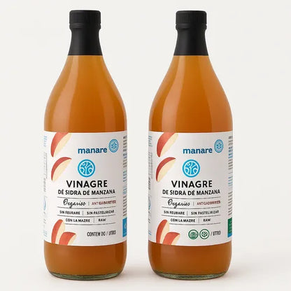 Manare- Vinagres De Manzana Orgánico 1 Lts -pack 2 Unidades