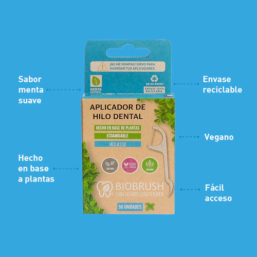 Biobrush- Aplicador De Hilo Dental Vegano 50 Unidades