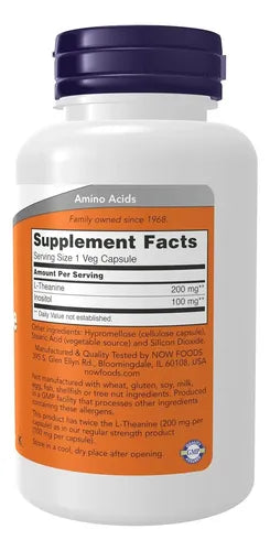 Now Foods, L-teanina, Doble Potencia, 200 Mg, 120 Cápsulas N/a