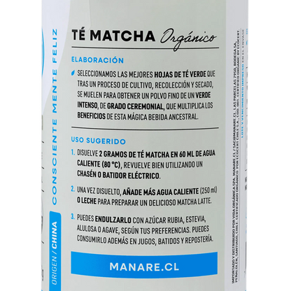 Manare- Té Matcha En Polvo Orgánico 50 Gramos