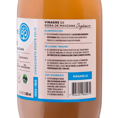 Manare- Vinagre De Manzana Organico 500 Ml