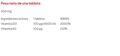 Proactive - Vitamina D3 + Vitamina K2 4000 Ui 120 Tabletas